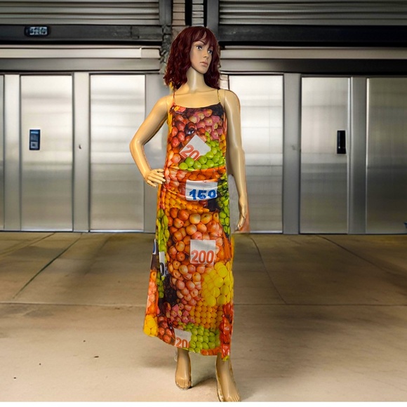 Zara Dresses & Skirts - Zara NWT Large Festival Statement Colorful Fruit Spaghetti Strap Dress (0450)